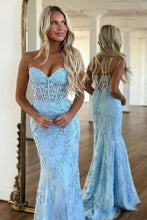 Load image into Gallery viewer, Pretty Lilac Mermaid Sweetheart Lace Up Long Tulle Prom Dress with Appliques
