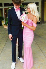 Load image into Gallery viewer, Pretty Mermaid Off the Shoulder Pink Long Prom Dress with Ruched