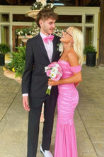 Load image into Gallery viewer, Pretty Mermaid Off the Shoulder Pink Long Prom Dress with Ruched
