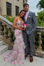 Load image into Gallery viewer, Pretty Mermaid Spaghetti Straps Pink Corset Prom Dress with Appliques