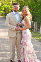 Load image into Gallery viewer, Pretty Mermaid Spaghetti Straps Pink Corset Prom Dress with Appliques