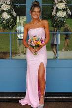 Load image into Gallery viewer, Pretty Mermaid Strapless Pink Long Prom Dress with Pearls