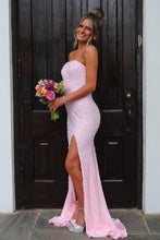 Load image into Gallery viewer, Pretty Mermaid Strapless Pink Long Prom Dress with Pearls