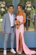 Load image into Gallery viewer, Pretty Mermaid Strapless Pink Long Prom Dress with Pearls