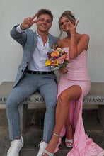 Load image into Gallery viewer, Pretty Mermaid Strapless Pink Long Prom Dress with Pearls