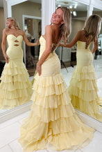 Load image into Gallery viewer, Pretty Mermaid Sweetheart Yellow Long Prom Dress with Ruffles