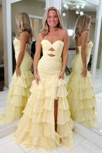 Load image into Gallery viewer, Pretty Mermaid Sweetheart Yellow Long Prom Dress with Ruffles