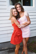 Load image into Gallery viewer, Pretty Sheath Square Neck Pink Short Homecoming Dress with Feather
