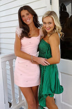 Load image into Gallery viewer, Pretty Sheath Square Neck Pink Short Homecoming Dress with Feather
