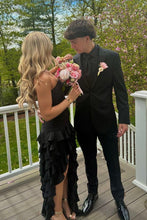 Load image into Gallery viewer, Pretty Sheath Strapless Pink Long Party Dress with Ruffles Split Front