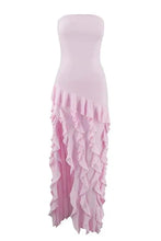 Load image into Gallery viewer, Pretty Sheath Strapless Pink Long Party Dress with Ruffles Split Front