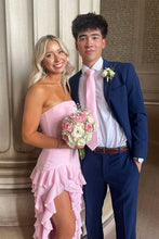 Load image into Gallery viewer, Pretty Sheath Strapless Pink Long Party Dress with Ruffles Split Front