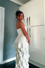 Load image into Gallery viewer, Pretty Sheath Strapless Pink Long Party Dress with Ruffles Split Front