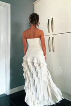 Load image into Gallery viewer, Pretty Sheath Strapless Pink Long Party Dress with Ruffles Split Front