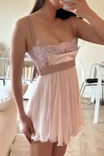 Load image into Gallery viewer, Princess-Inspired Blush Pink Homecoming Dress with Embellished Corset Top