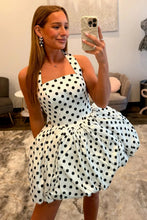 Load image into Gallery viewer, Princess A Line Halter Neck White Polka Dots Short Homecoming Dress