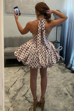 Load image into Gallery viewer, Princess A Line Halter Neck White Polka Dots Short Homecoming Dress