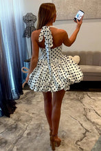 Load image into Gallery viewer, Princess A Line Halter Neck White Polka Dots Short Homecoming Dress