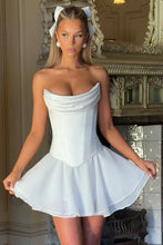 Load image into Gallery viewer, Princess A Line Strapless White Satin Short Homecoming Dress with Ruched
