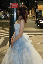 Load image into Gallery viewer, Luxurious A Line Sweetheart Light Blue Long Prom Dress with Beading