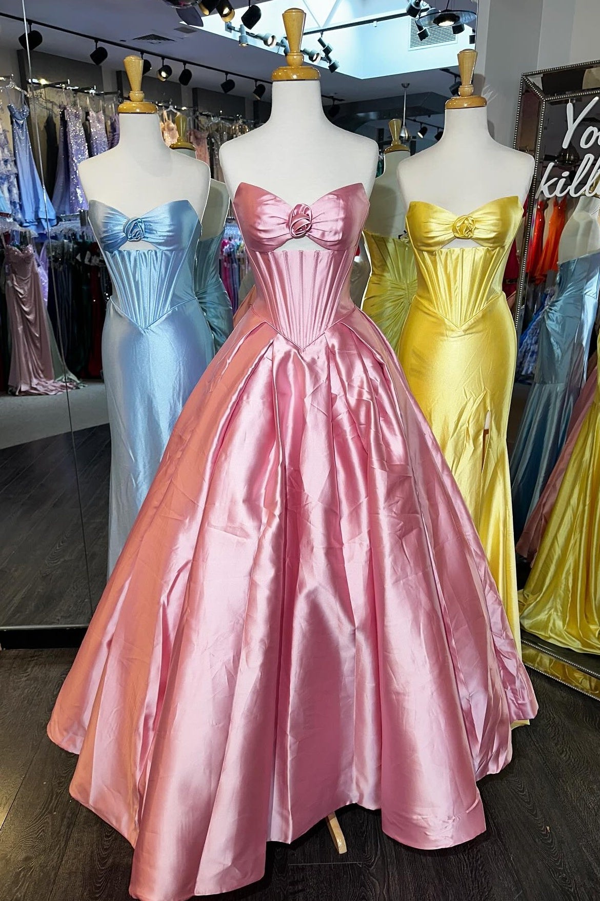 Elegant A Line Sweetheart Pink Corset Prom Dress with 3D Flowers
