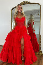 Load image into Gallery viewer, Princess A Line Sweetheart Pink Corset Prom Dress with Appliques Ruffles
