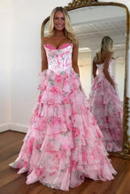 Load image into Gallery viewer, Princess A Line Sweetheart Pink Corset Prom Dress with Ruffles
