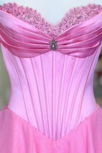 Load image into Gallery viewer, Princess A Line Sweetheart Light Blue Corset Prom Dress with Appliques Ruffles