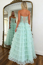 Load image into Gallery viewer, Stunning A Line Sweetheart Mint Green Tiered Tulle Corset Prom Dress with Floral