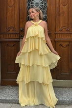 Load image into Gallery viewer, Princess A Line Halter Neck Pink Long Prom Dress with Ruffles