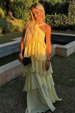 Load image into Gallery viewer, Princess A Line Halter Neck Pink Long Prom Dress with Ruffles