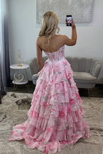 Load image into Gallery viewer, Princess A Line Sweetheart Pink Corset Prom Dress with Ruffles
