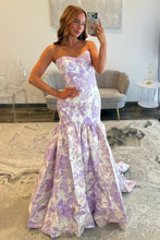 Load image into Gallery viewer, Stunning Mermaid Sweetheart Purple Long Prom Dress with Court Train