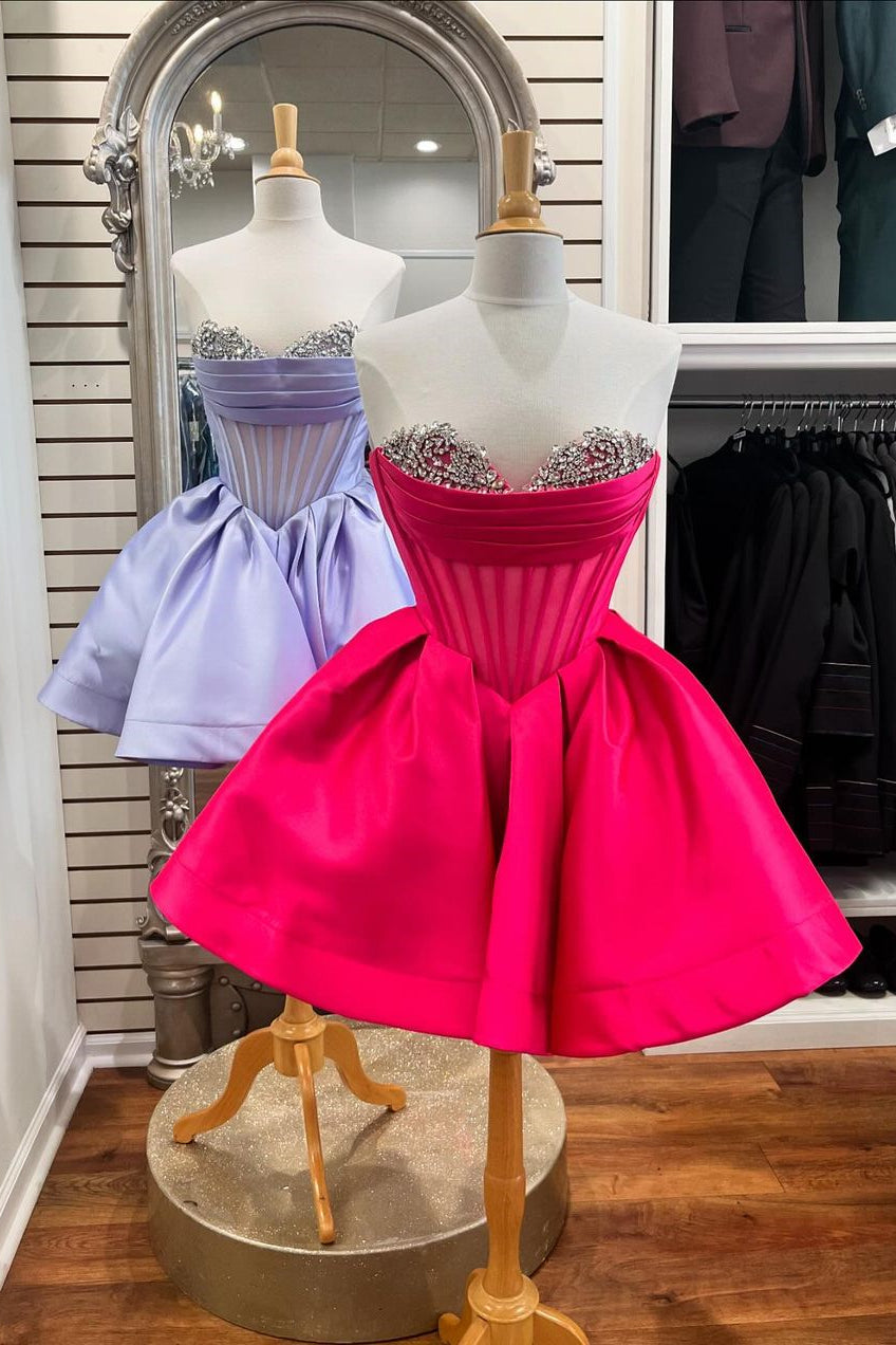 Luuvis Woman Red A-Line Sweetheart Short Satin Homecoming Dress With