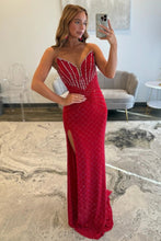 Load image into Gallery viewer, Luxurious Mermaid Sweetheart Red Corset Prom Dress with Beading