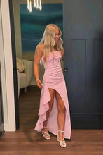 Load image into Gallery viewer, Stunning Sheath Strapless Pink Long Prom Dress with Split Front