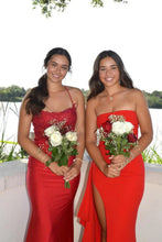 Load image into Gallery viewer, Stunning Sheath Strapless Pink Long Prom Dress with Split Front