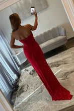 Load image into Gallery viewer, Bling Mermaid Sweetheart Red Corset Prom Dress with Split Front