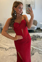Load image into Gallery viewer, Bling Mermaid Sweetheart Red Corset Prom Dress with Split Front