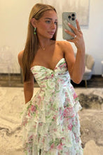 Load image into Gallery viewer, Gorgeous A Line Sweetheart Ivory Floral Printed Long Prom Dress with Ruffles