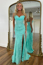 Load image into Gallery viewer, Charming Mermaid Sweetheart Yellow Corset Prom Dress with Appliques