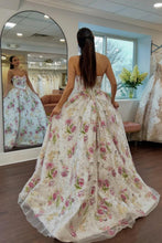 Load image into Gallery viewer, Romantic A Line Sweetheart Ivory Floral Ball Gown Prom Dress with Embroidered