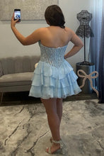 Load image into Gallery viewer, Pretty A Line Sweety Pink Corset Homecoming Dress with Appliques Beading