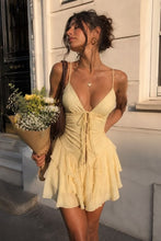 Load image into Gallery viewer, Romantic Tie-Front Ruched Spaghetti Straps Ruffle Mini Homecoming Dress