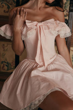 Load image into Gallery viewer, Romantic White Off-the-Shoulder Homecoming Dress with Bow Front and Lace Details