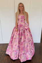 Load image into Gallery viewer, Romantic A Line Strapless Purple Floral Printed Long Prom Dress with Bowknot