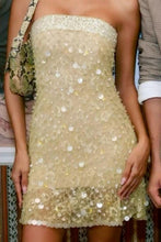 Load image into Gallery viewer, Chic Sparkly Grey Blue Strapless Short Dress with Sleek Fitted Homecoming Style