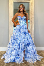 Load image into Gallery viewer, Romantic Pink A-Line Sweetheart Long Print Tulle Prom Dress with Slit
