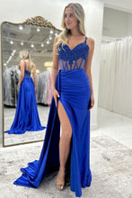Load image into Gallery viewer, Gorgeous Mermaid Spaghetti Straps Royal Blue Corset Prom Dress with Appliques