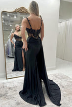 Load image into Gallery viewer, Gorgeous Mermaid Spaghetti Straps Royal Blue Corset Prom Dress with Appliques